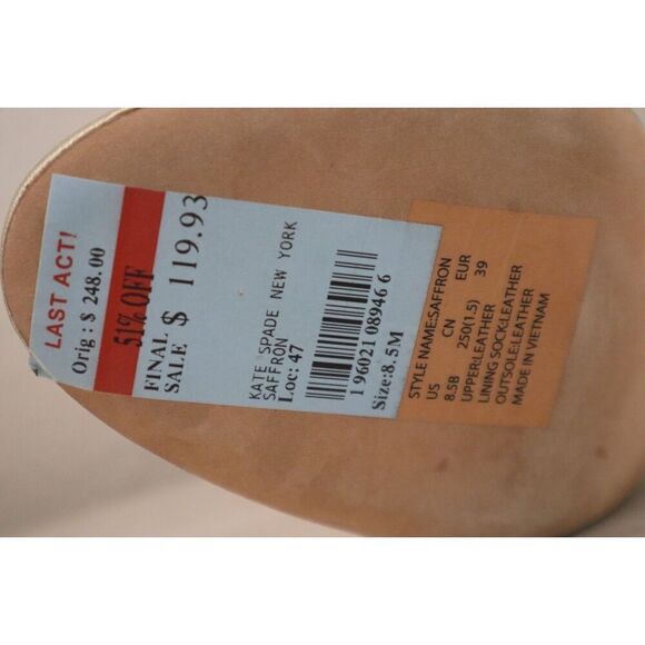 Kate Spade Womens 8.5B Pale Gold Saffron Metallic Leather Slingback Sandals - Picture 13 of 15